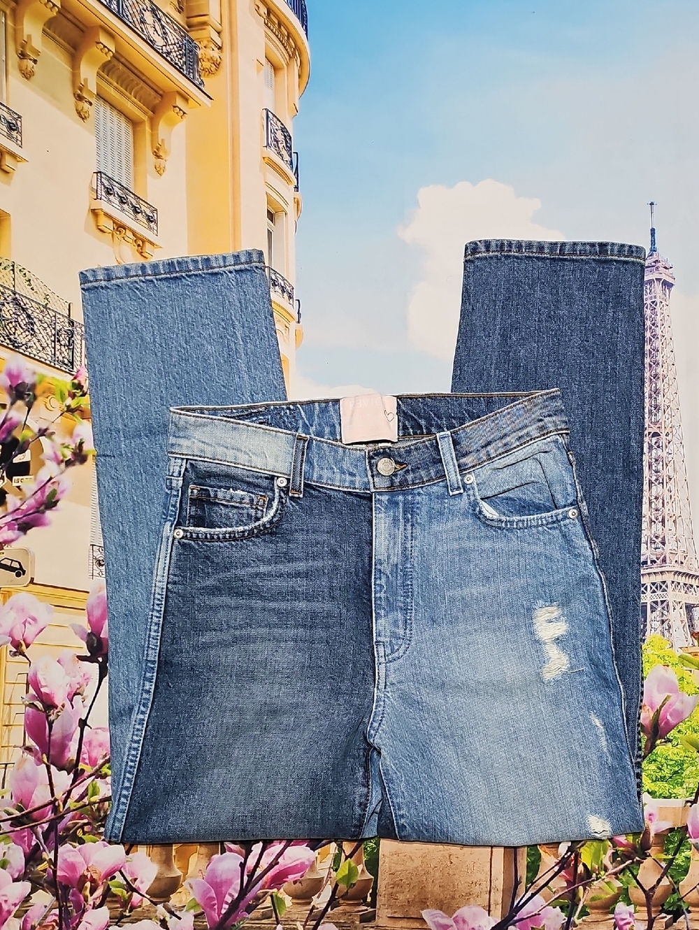 Revice Distressed Button Fly Two Tone High Waist Distressed Jeans Size 27